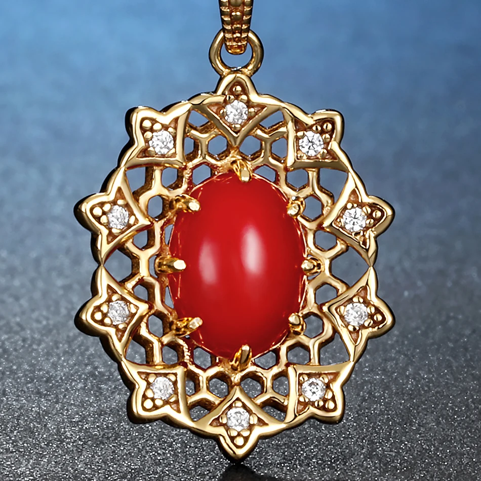 ALLNOEL, 925 пробы, серебряный, красный коралловый самоцвет, ожерелье, винтажное дизайнерское ювелирное изделие, полый позолоченный зимний орнамент, теплый подарок