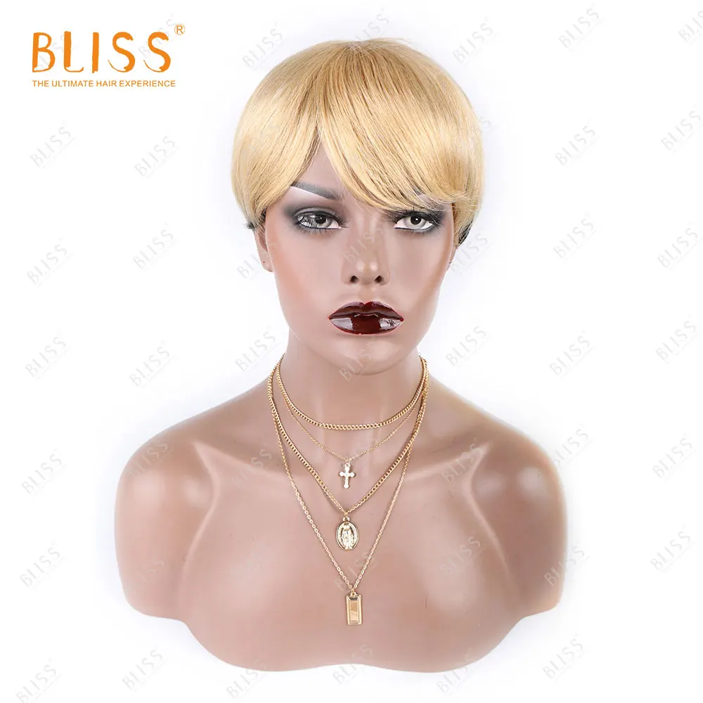 BLISS короткий блонд Боб парик Обрезанные Омбре человеческие волосы парики для