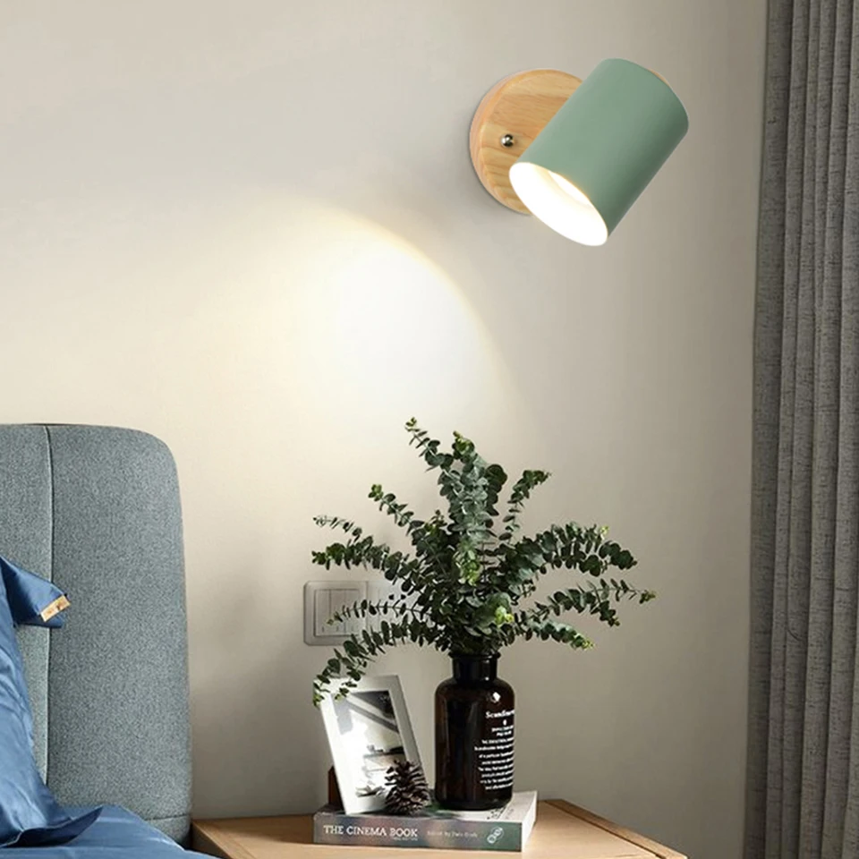 Nordic Indoor GU10 Wall lamp Wooden 6 Color With Zip switch EU/UL Plug Wall lights For home bedroom Living room Aisle Decorate