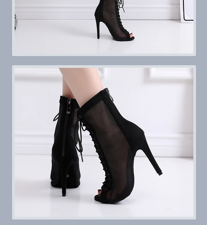 Women Dance Boots For Ladies High Heel Flannel Ballroom Modern Dance Shoes Black  Gilrs Soft Sole Bachata Salsa Dancing Shoes