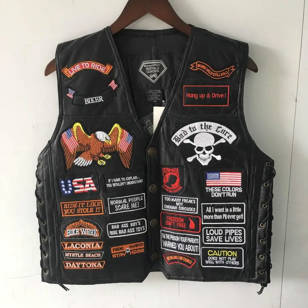 

TV Sons of Anarchy Adult Men Women Embroidery Leather Punk Vest Mens Breasted Vest Black Color Motorcycle Vest Costume