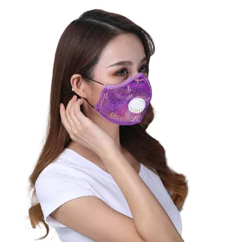 

Fashion Respirator Sequin Mask With Breathing Valve Washable Cotton Activated Carbon Filter PM2.5 Mouth Masks Anti Dust Allergy
