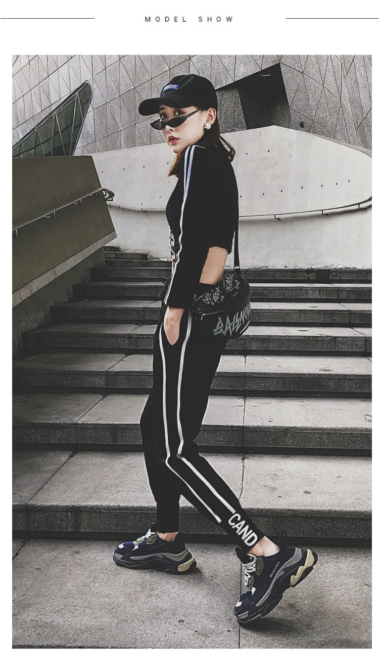 BIVIGAOS Trendy Fashion Thread Letter Sweatpants Women Spring Autumn New Students Loose Stripes Black Sport Casual Pants Joggers