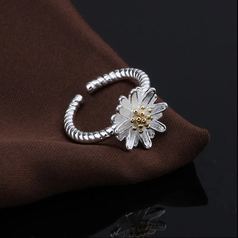 

S925 Silver Korean Version Creative Chrysanthemum Opening Sterling Silver Ring Can Adjust Girlfriends Ring Fashionable Jewelry