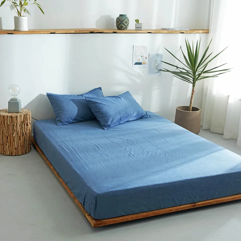 

Simple Washing 100% Cotton Bed Sheet One-Piece Plaid 100% Cotton Quit Cover Solid Color Plain Color Bed Guard MUJI-style Single