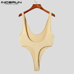 Comfortable Homewear Sexy Men Jumpsuit Leisure Well Fitting Solid Comeforable INCERUN Male Fashion Sleeveless Rompers S-5XL 2021