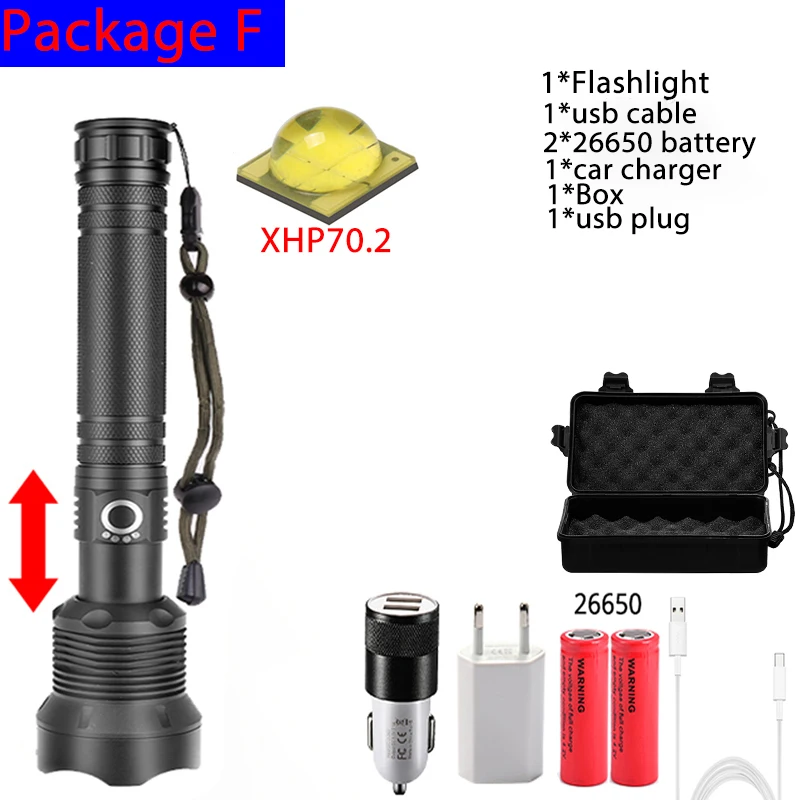 Самый мощный xhp90 светодиодный фонарик умный чип контроль факел xhp70.2 лампа usb Перезаряжаемый использовать 26650 Аккумулятор для кемпинга - Испускаемый цвет: F-XHP70