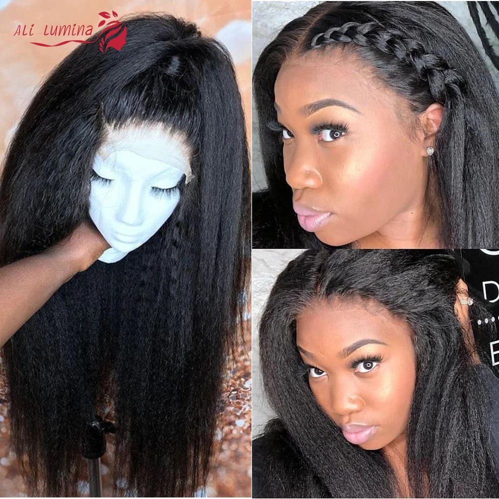 Kinky Straight Wig Human Hair Wigs Lace Closure Wig 180% Remy Brazilian Hair Wigs Real Human Hair Lace Wig Pelucas Baratas