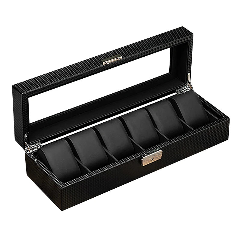 

Watch Box Organizer Storage Removable Pillow - 6 Slot High Definition Glass Luxury Display Case with Large Holder and Metal Buck