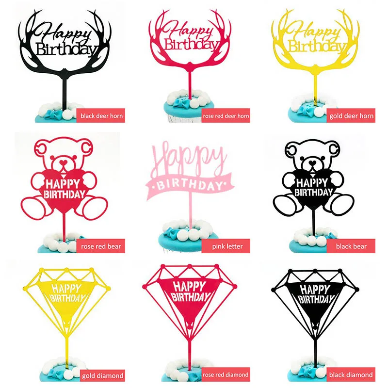 

Happy Birthday Cake Topper Nice Gift Wedding Supplies Acrylic Cake Top Flag 1Pcs Birthday Party Accessories Unique