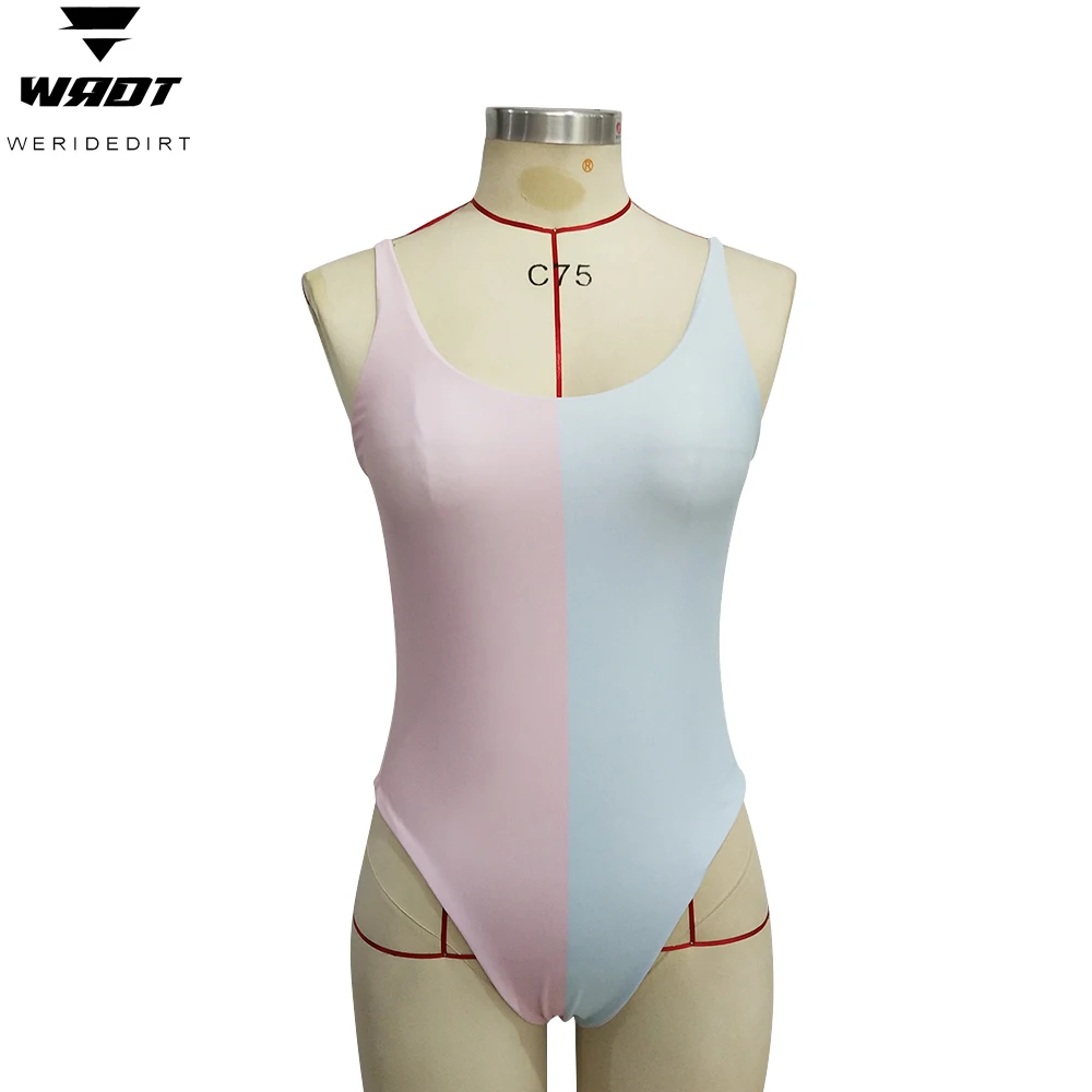 WERIDEDIRT 2020 New Women's Yellow Powder Pink and Blue Color Matching Simple One Piece Swimsuit Belly Swimsuit Conservative