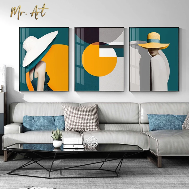 

Modern Vogue Women Pop Canvas Posters Nordic Print Abstract Feathers Painting Women Wall Art Pictures For Living Room Home Decor