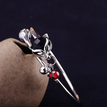 

MetJakt Fashion Personality S925 Sterling Silver Handmade Blue Sandstone Fox-shaped Ladies Bracelet