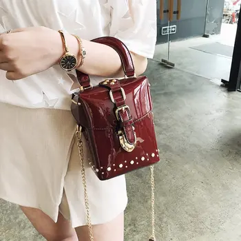 

New Lock Buckle Shoulder Bag Chain Rivet Small Box Portable Small Square Bag