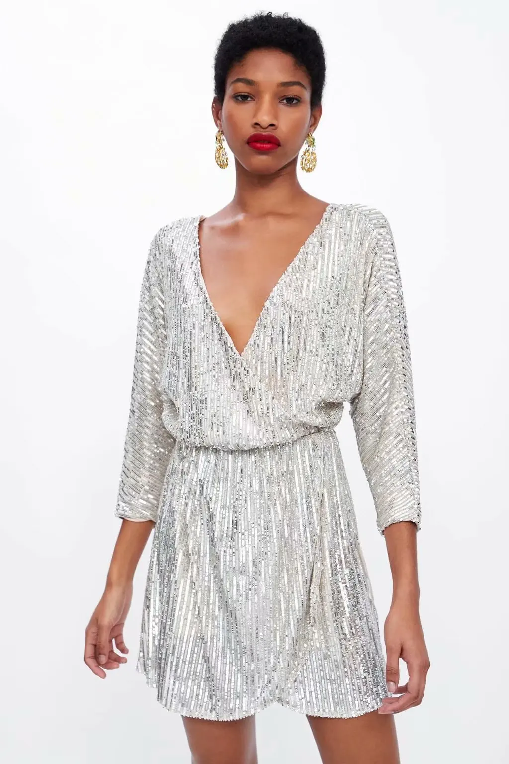 

Western Style 2019 Spring And Summer New Western Style Slimming Sequin Ornaments Double Breasted Dress Women's 05507006942