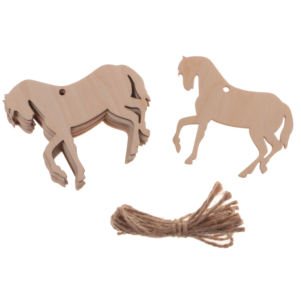 10Pieces Blank Wooden MDF Tags Horse Craft Hanger Embellishment