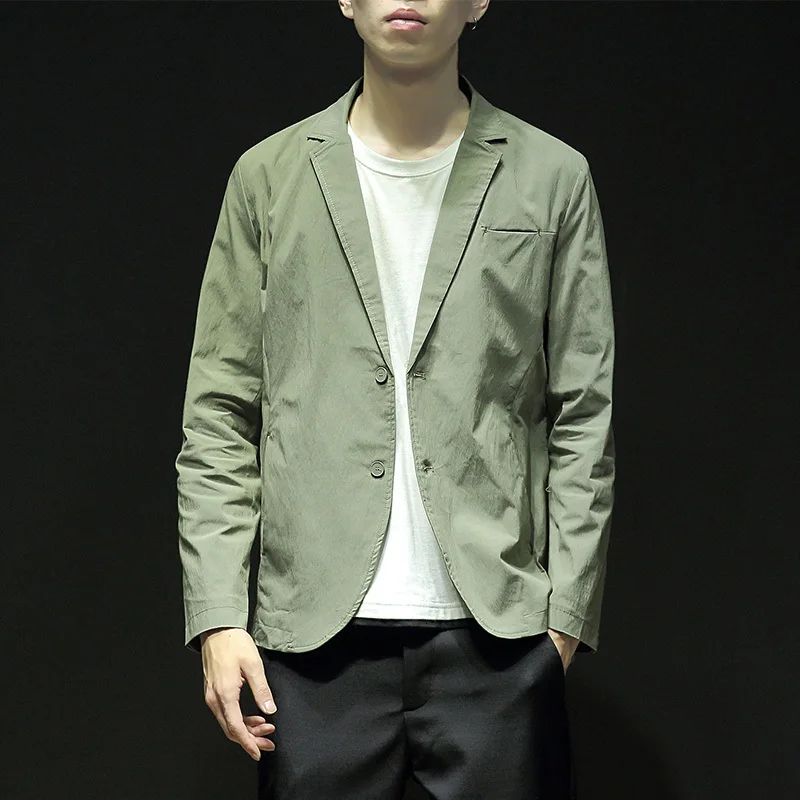 Men's suit new fall slim solid color casual suit single breasted jacket loose casual lapel fashion fashion youth men's wear - Цвет: Blackish green