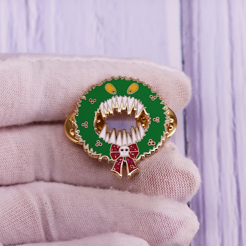 Green Monsterrr Mouth Enamel Pin Cute Glitter Bow Skull Brooch Funny Creepy Badge Halloween Jewelry Decor | Украшения и