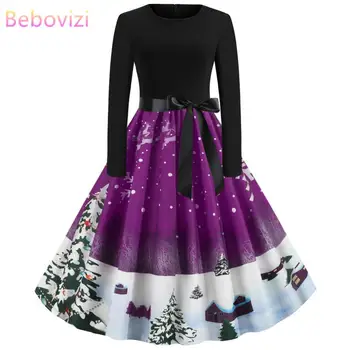 

Bebovizi Women Clothes 2019 Christmas Dress Casual Plus Size Long Sleeve Purple Winter Vestidos Elegant Party Bandage Dresses