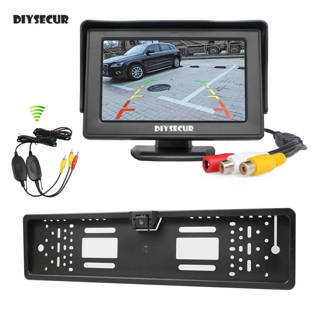 Diysecur Wireless Waterproof European Car License Plate Frame Rear View
