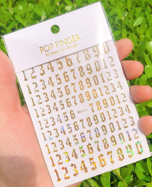 yeni eski İngilizce büyük boyutu 80mm * 103mm numaraları tırnak çıkartmaları Wrap 3D tırnak sanat malzemeleri 6 renkli mektup numarası tırnak Sticker C003(1)