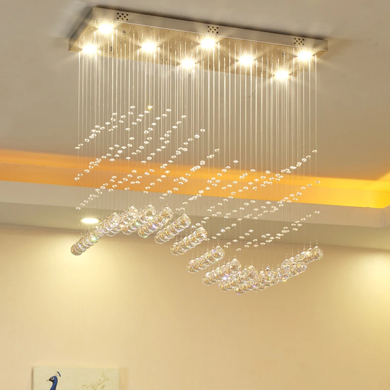 

Bar Salon Pendant Light LED Modern Pendant Light Rectangle Wave Crystal Pendant Light Lighting Free Shipping
