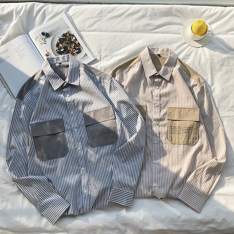 Dress Shirt Men's Fashion Social Men Shirt Contrast Color Business Casual Shirts Man Streetwear Wild Loose Cotton Shirt Male