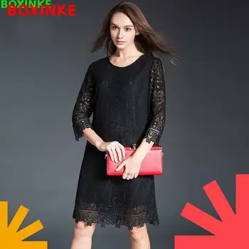 

Robe New Real Big Lace Dress European And American Autumn Code Pregnant Women With 100kg Plus Fertilizer Increase Fashio