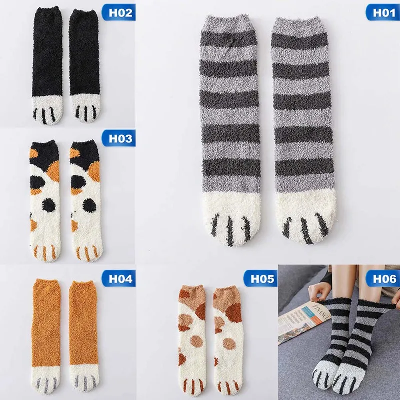 1 пара; Лидер продаж Смешные носки женский Повседневное плюшевые домашние тапочки с кошечкой из мультфильма; бархат кораллового цвета; Для женщин теплые носки; сезон осень-зима кошачьи когти милые толстые теплые носки