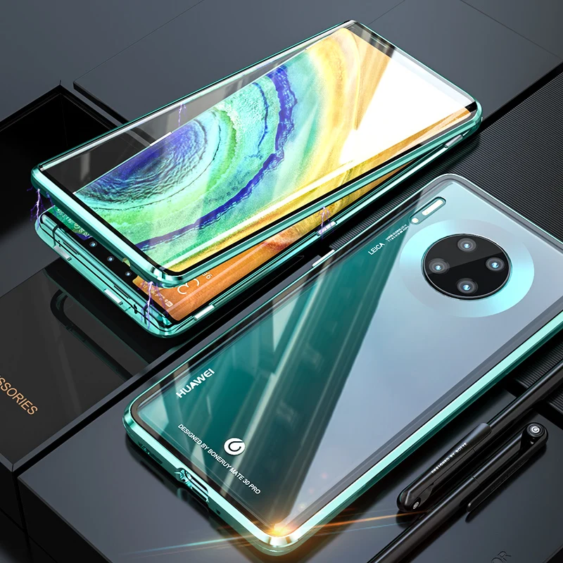 Green Роскошный передний и задний стеклянный чехол для huawei mate 30 Pro Чехол 360 магнитный металлический бампер чехол huawei mate 30 Pro чехол etui - Цвет: Green