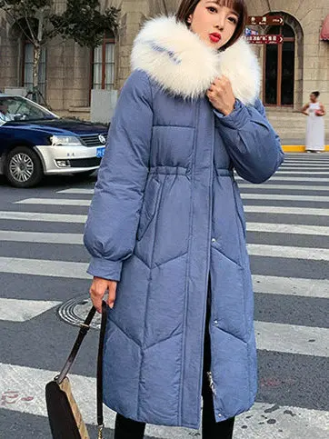 Tangada зимнее пальто для женщин с хлопковой подкладкой Мода размера плюс 3XL длинная парка feminina с капюшоном теплая верхняя одежда AMK09 - Цвет: blue white fur