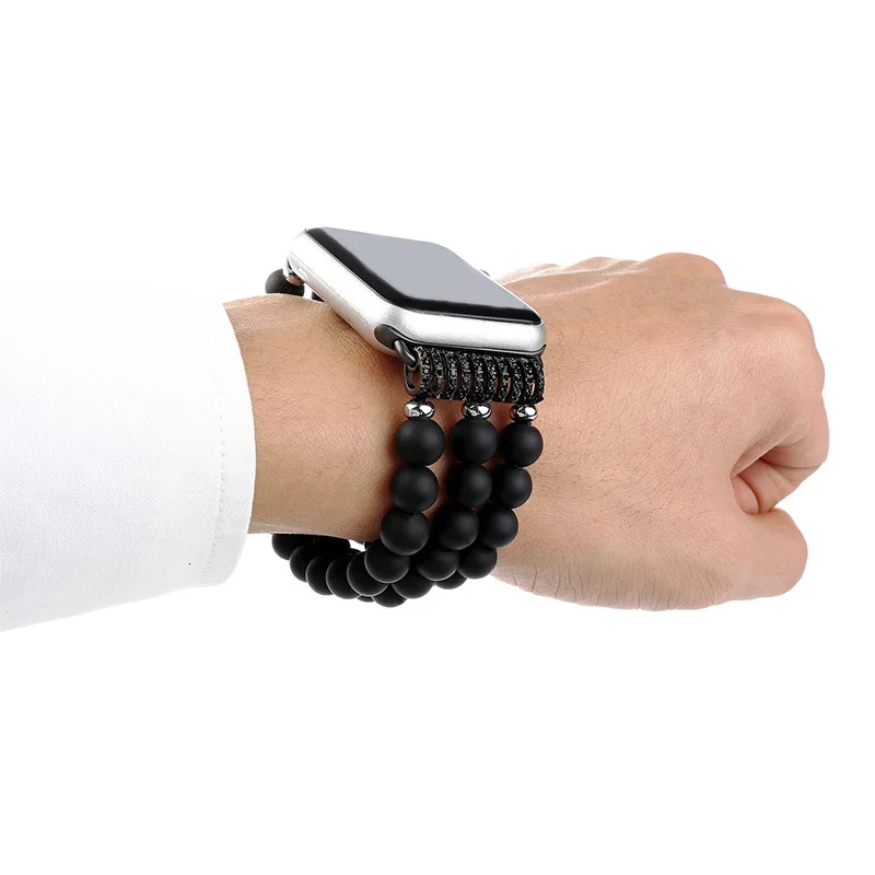 Роскошный подарок высокого качества черный браслет из оникса для Apple watch 44 мм 40 мм ремешок мужской модный ремешок iwatch 5 4 3 2 1 38 мм 42 мм