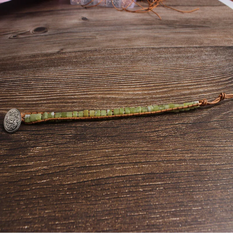 LanLi натуральные ювелирные изделия 4x4 мм квадратный армейский зеленый добавить нефрита камень браслет для мужчин и женщин давая подарки и самоиспользование