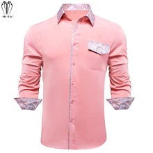 

Hi-Tie Designer Mens Shirts Long Sleeve Begonia Pink Shirt For Men Slim Fit Male Casual Stitched Shirt Wedding Party Gift XXXL