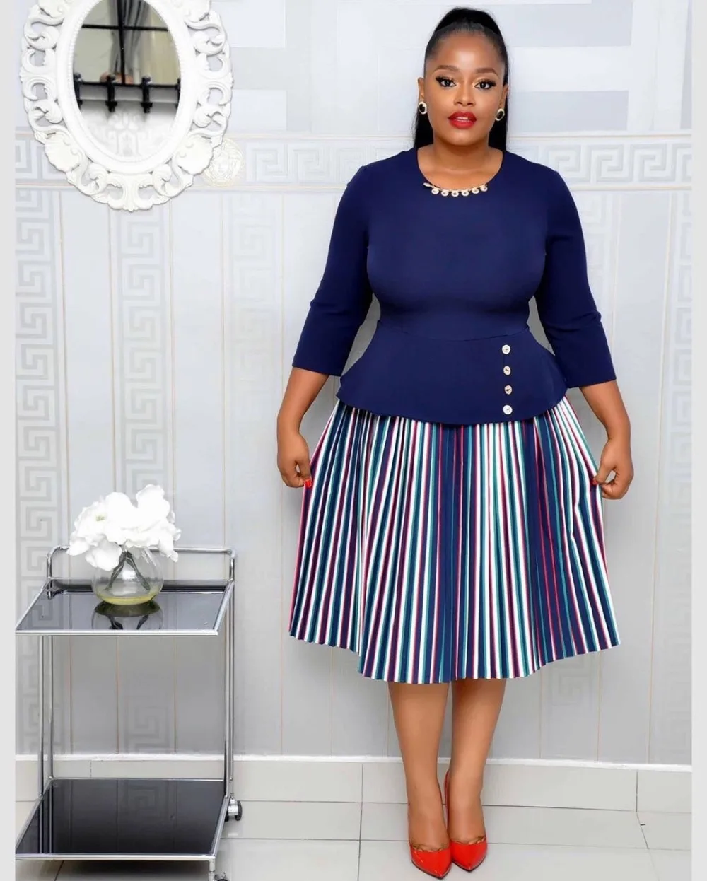new style sexy o neck women striped print dress lady fit and flare sexy dress party elegant office dress LDR021