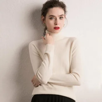 

Spring and autumn turtleneck cotton long-sleeved base sweater women gray