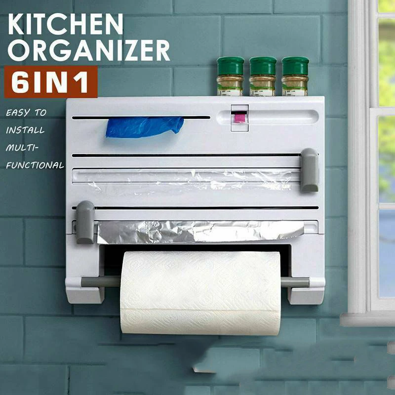 Multifunction Kitchen Towel Rack Cling Wrap Tin Foil Film Dispenser Holder