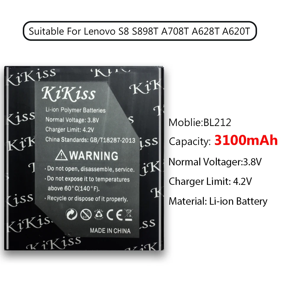 BL212 для lenovo S8 S898T A708T A628T A620T 3100 мАч аккумулятор большой емкости для сотового телефона