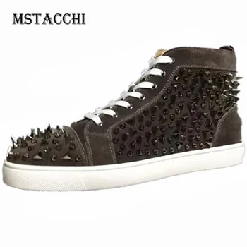 

MStacchi New Fashion Spiked Men Casual Shoes Genuine Leather Rivet Lace-Up Flat Male Loafers Outdoor Walking Motion Men Sneakers