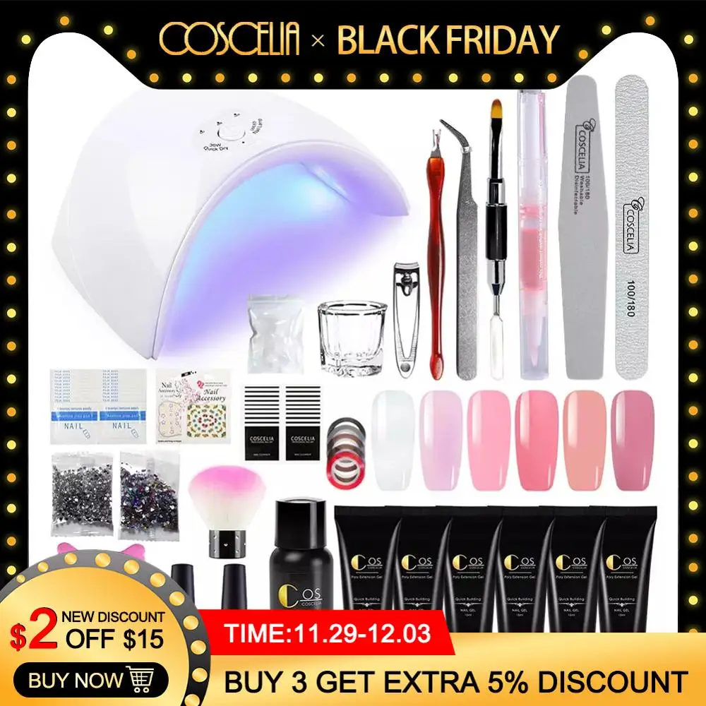 

COSCELIA Manicure Set Extend Builder Poly Gel Kits Finger Nail Extension UV LED Acrylic Builder Gel Nail Lamp Crystal Jelly