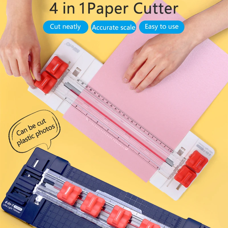 Paper Cutting Tools A4 4-in-1 Paper Cutter Trimmer Paper Cutting Machine Cutter with 4 Kinds of Blades Precision Cutting Photo Card Film