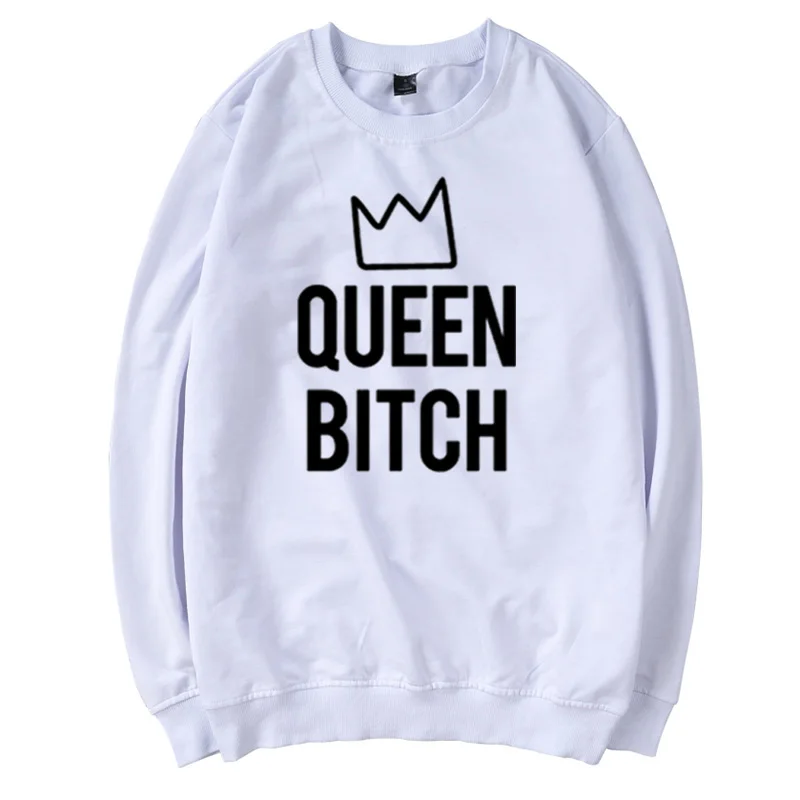 G098-White Enjoythespirit queen свитер с принтом для женщин с длинными рукавами и круглым вырезом черный одежда осенняя уличная Женская Толстовка Оверсайз - Цвет: G098-White