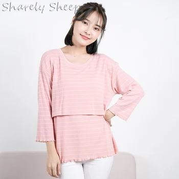 

Maternity Breastfeeding Tops Clothes Pregnant Women Pregnancy Long Sleeve Striped T-shirt Nursing Tops Baby Coming T shirt