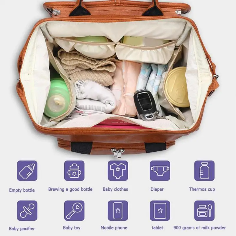 Trendy Maternity Bag PU Leather High-quality Convenient High-capacity Backpacks Baby Diaper Changing Pad Stroller Rucksack