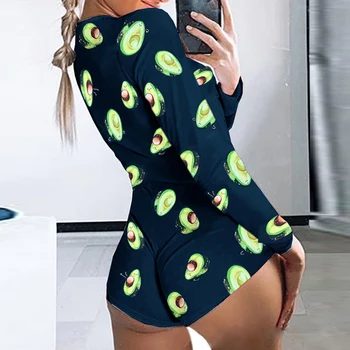 

Avocado Leopard Print Women Sexy Pajamas Onesie Plus Size Sleepwear Short Jumpsuit Romper Bodycon Cartton Pajama