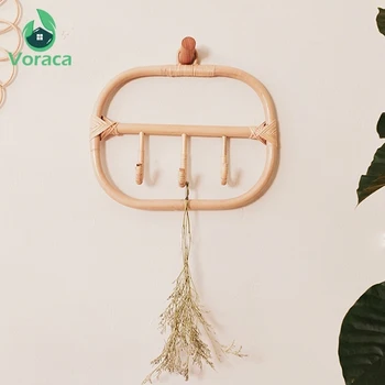

Rattan Wall Hooks Clothes Hat Hanging Hook Crochet Nordic Vintage Cloth Holder Organizer Hangers Decor for Home Hotel Decor Dorm