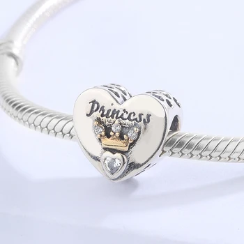 

2020 Newest Inlay crown heart princess S925 bead bangle barcelet diy Jewelry accessories for baby girls and daughter