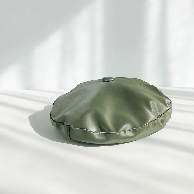 green Зимний берет из искусственной кожи, шапки для женщин, художников, мягкие береты для зимы в западном стиле, восьмиугольная кепка, шапки-береты - Цвет: green