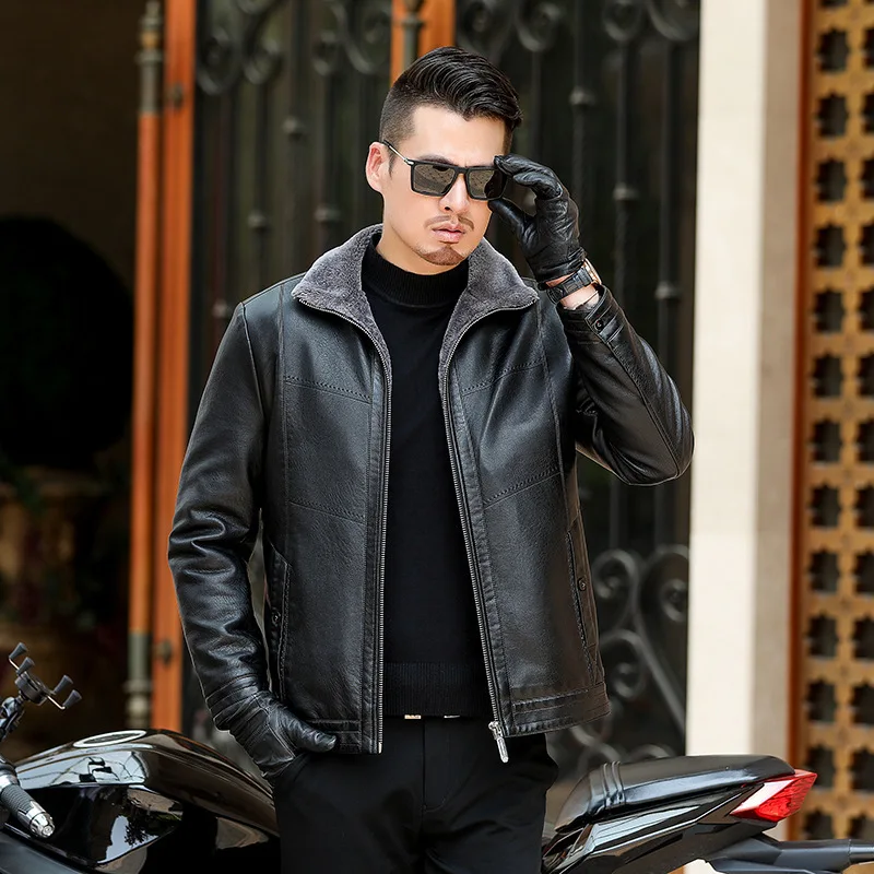 

Winter Big Size Plus Velvet Leather Coat Male Plus Fat plus Fur One Piece Middle Age Men's Wear Loose Coat Extra Large Size