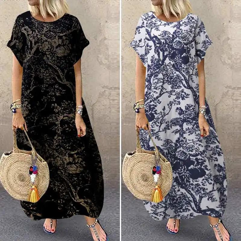 ZANZEA 2020 Stylish Printed Maxi Dress Women's Summer Sundress Short Sleeve Vestidos Female O Neck Casual Robe Femme Plus Size ZANZEA 2020 Stylish Printed Maxi Dress Women's Summer Sundress Short Sleeve Vestidos Female O Neck Casual Robe Femme Plus Size